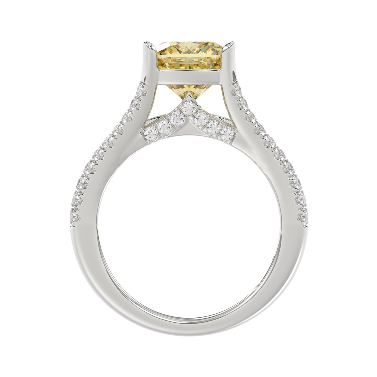 14K WHITE GOLD 4 1/2CT ROUND/PRINCESS/CUSHION DIAMOND LADIES RING (CENTER STONE YELLOW CUSHION DIAMOND 3.00CT)