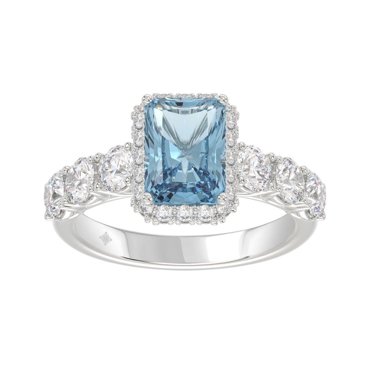 14K WHITE GOLD 3 1/2CT ROUND/RADIANT DIAMOND LADIES RING (CENTER STONE RADIANT BLUE DIAMOND 2.00CT)