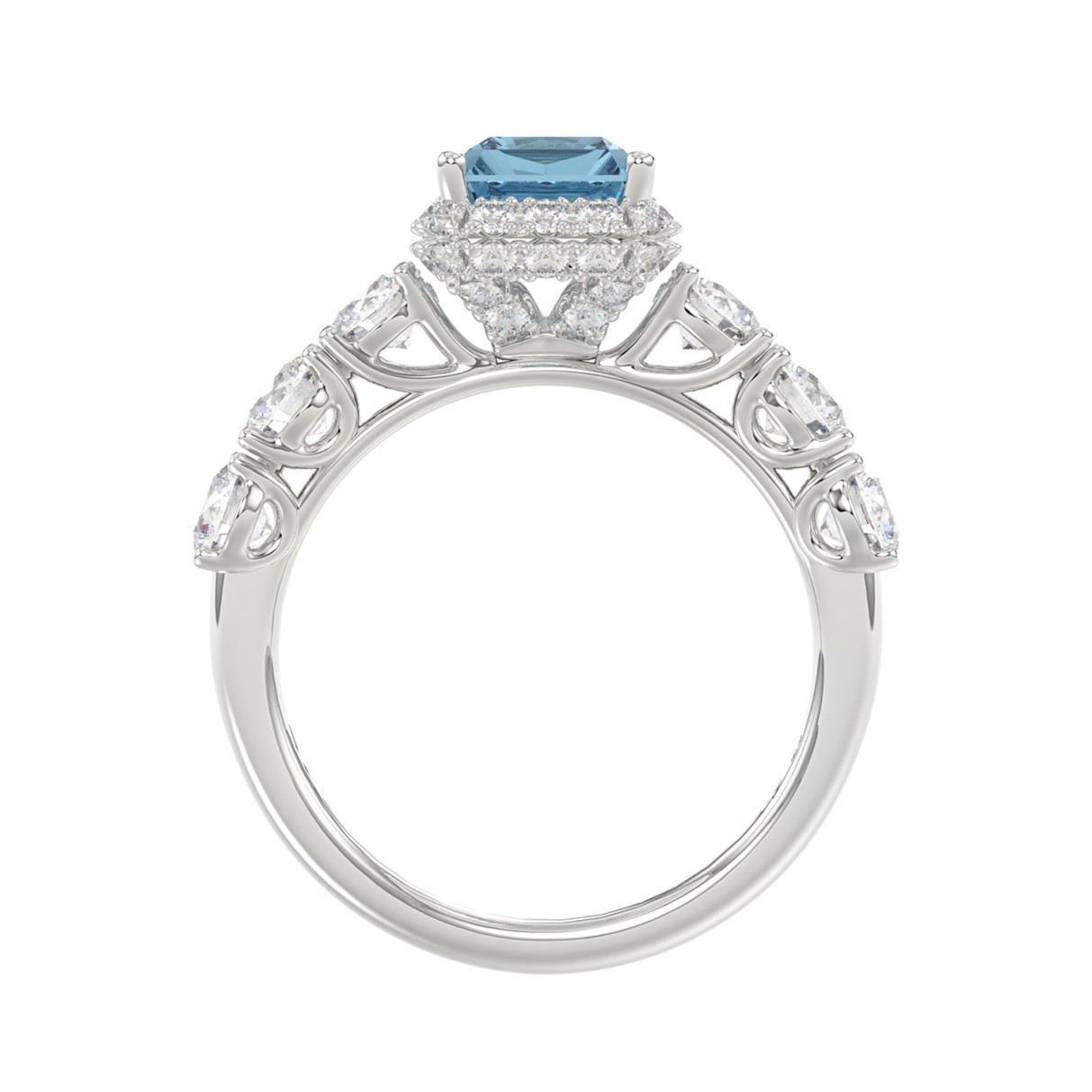 14K WHITE GOLD 3 1/2CT ROUND/RADIANT DIAMOND LADIES RING (CENTER STONE RADIANT BLUE DIAMOND 2.00CT)