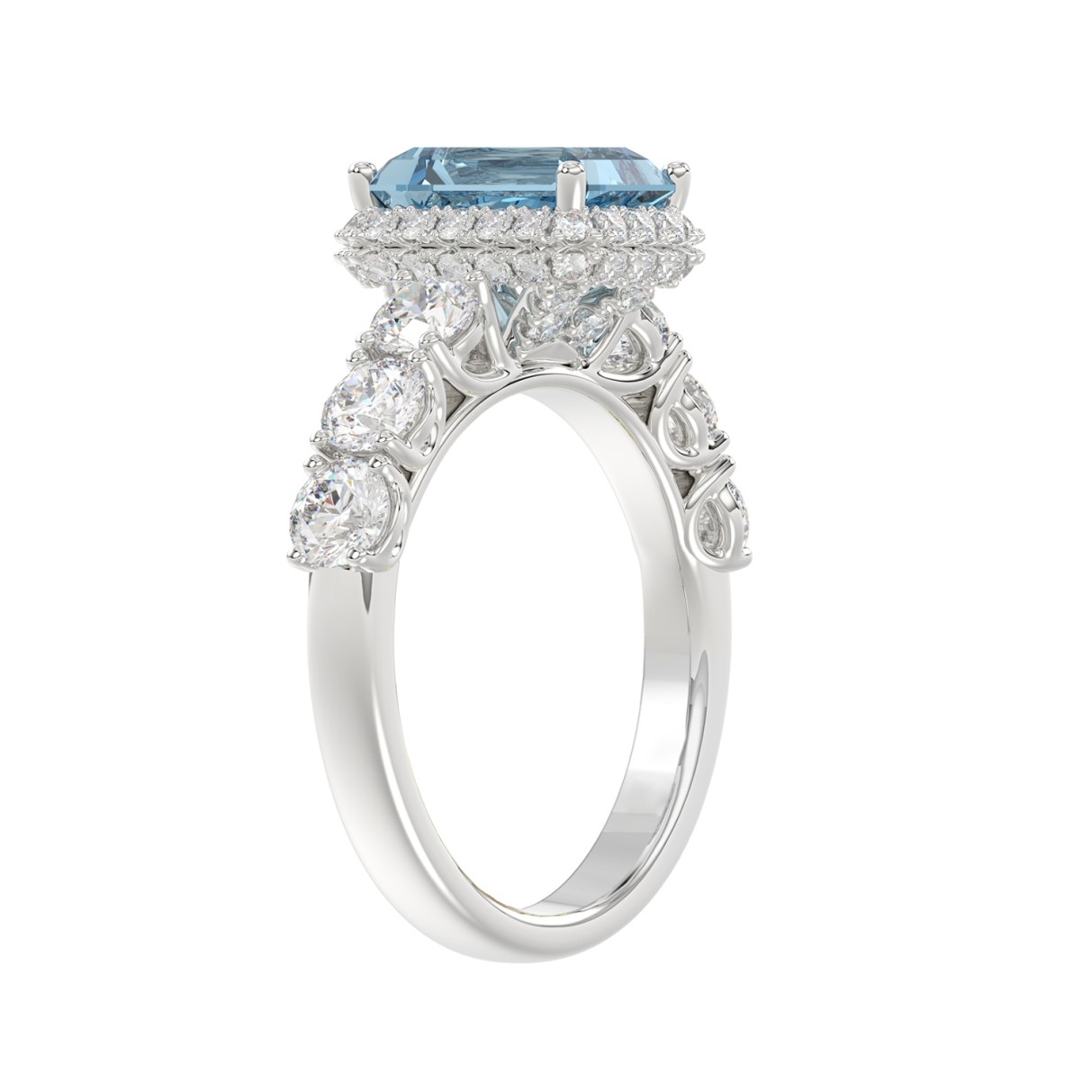 14K WHITE GOLD 3 1/2CT ROUND/RADIANT DIAMOND LADIES RING (CENTER STONE RADIANT BLUE DIAMOND 2.00CT)