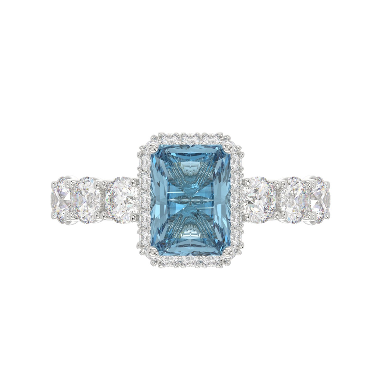 14K WHITE GOLD 3 1/2CT ROUND/RADIANT DIAMOND LADIES RING (CENTER STONE RADIANT BLUE DIAMOND 2.00CT)