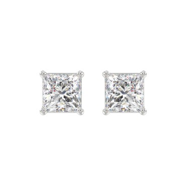10K WHITE GOLD 4.00CTCT PRINCESS DIAMOND LADIES SOLITAIRE EARRINGS