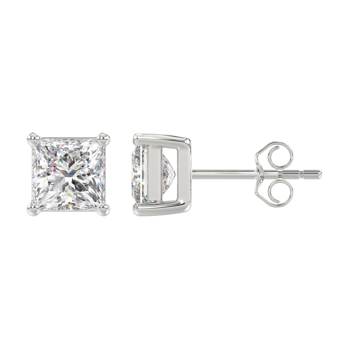 10K WHITE GOLD 4.00CTCT PRINCESS DIAMOND LADIES SOLITAIRE EARRINGS