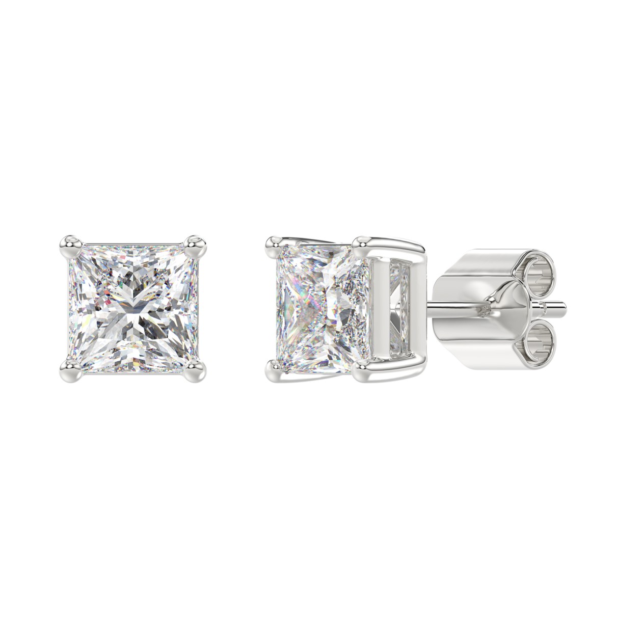 10K WHITE GOLD 4.00CTCT PRINCESS DIAMOND LADIES SOLITAIRE EARRINGS