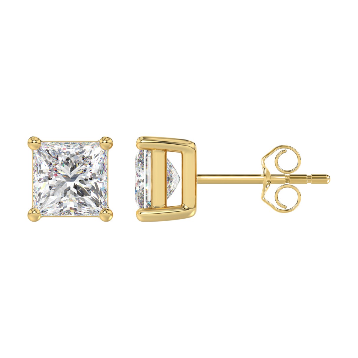 10K YELLOW GOLD 4.00CTCT PRINCESS DIAMOND LADIES SOLITAIRE EARRINGS