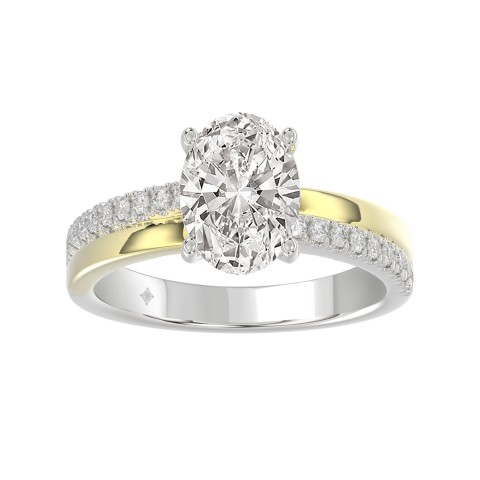 14K WHITE/YELLOW GOLD 2 1/4CT ROUND/OVAL DIAMOIND LADIES RING (CENTER STONE OVAL DIAMOND 2CT)