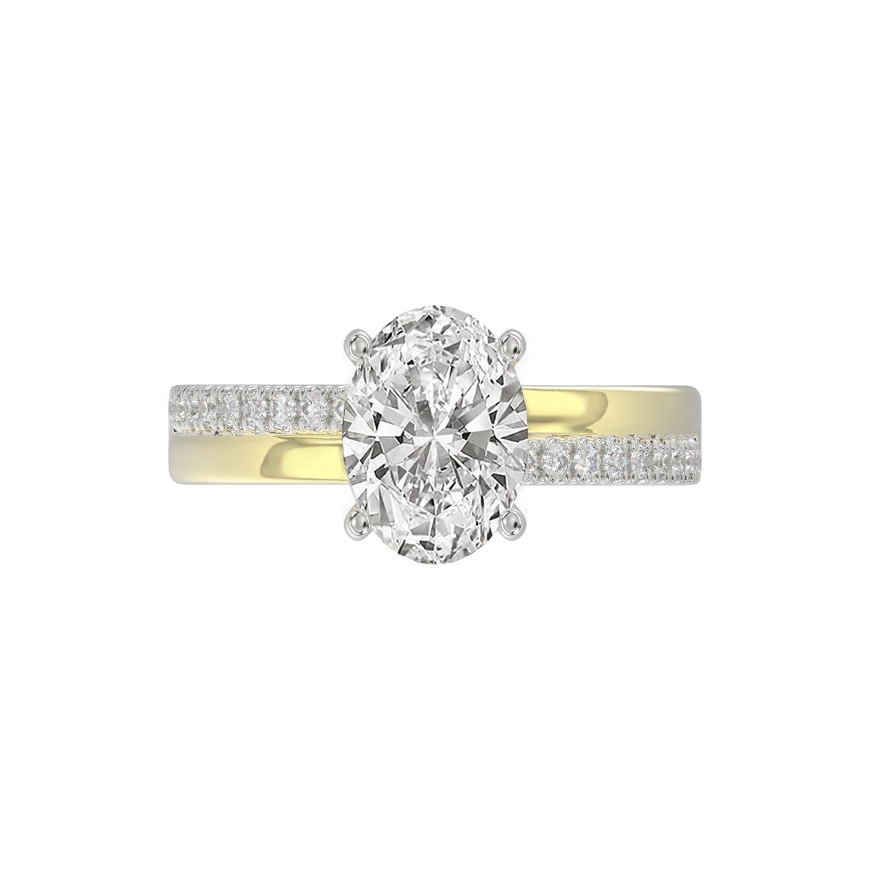 14K WHITE/YELLOW GOLD 2 1/4CT ROUND/OVAL DIAMOIND LADIES RING (CENTER STONE OVAL DIAMOND 2CT)