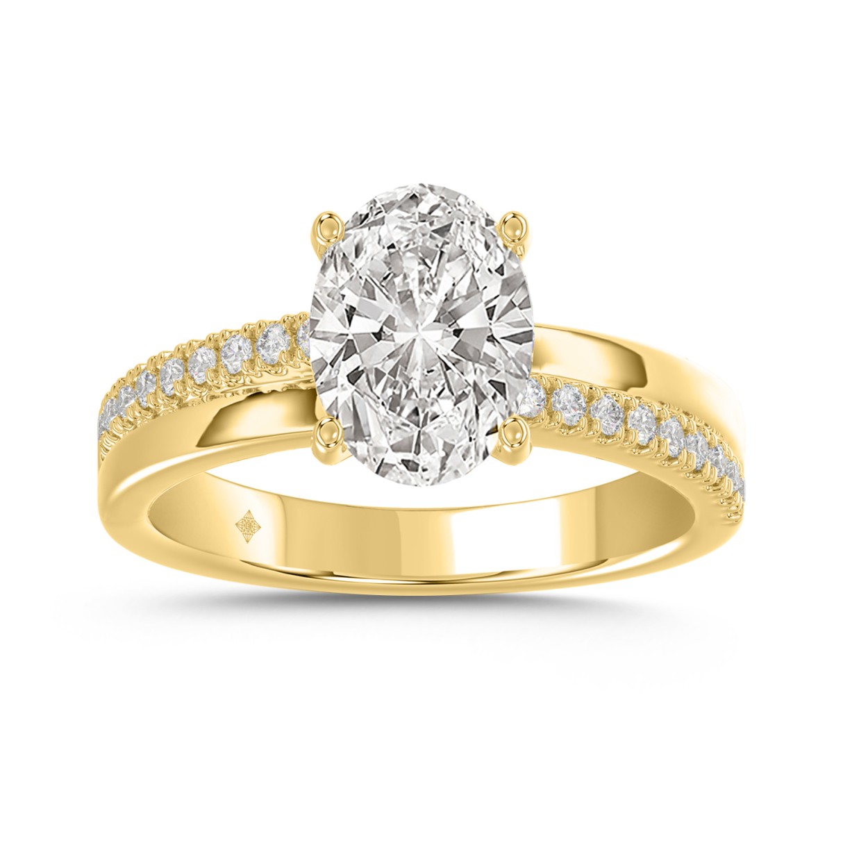 14K YELLOW GOLD 2 1/4CT ROUND/OVAL DIAMOND LADIES RING (CENTER STONE OVAL DIAMOND 2CT)