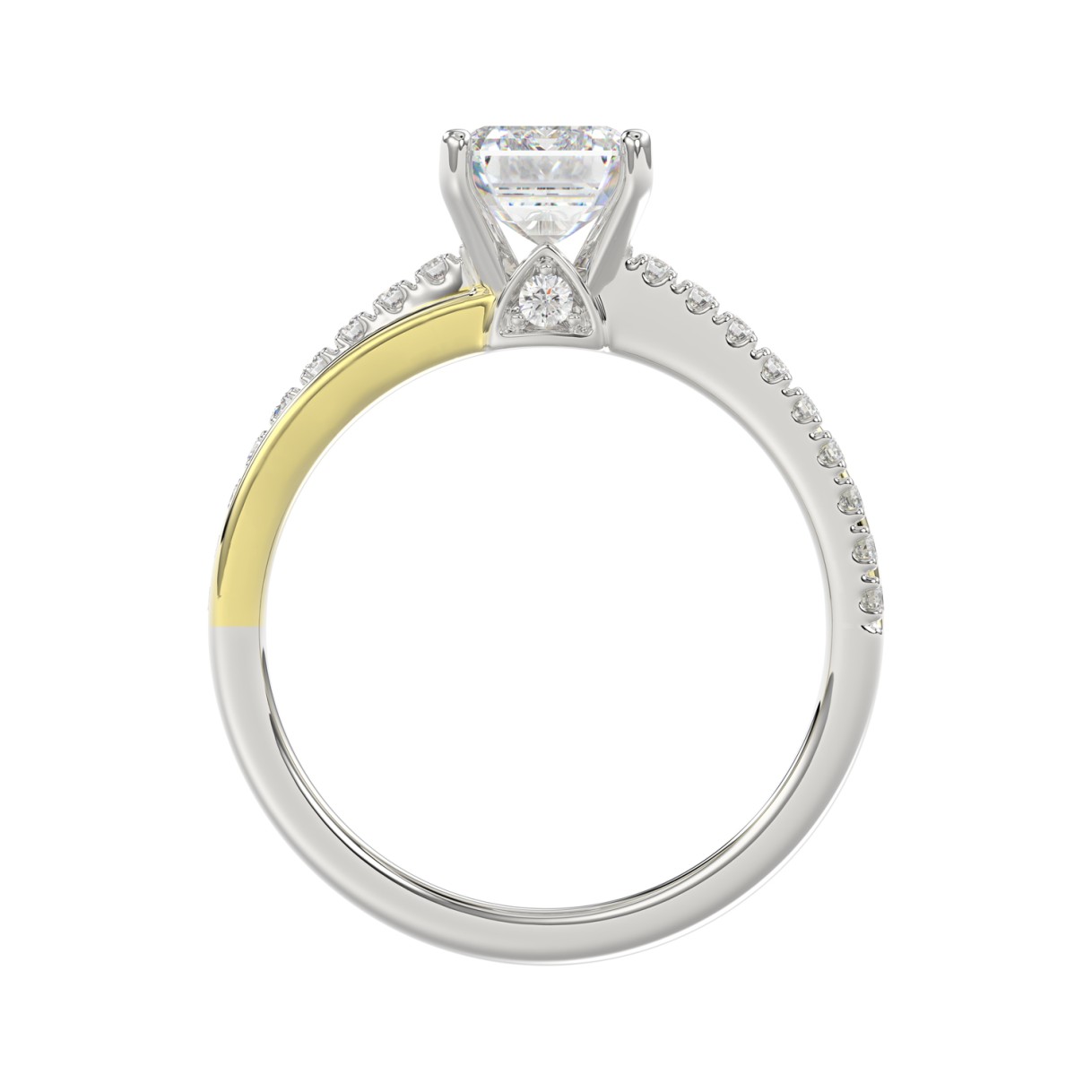 14K WHITE/YELLOW GOLD 2 1/4CT ROUND/EMERALD CUT DIAMOND LADIES RING (CENTER STONE EMERALD CUT DIAMOND 2CT)