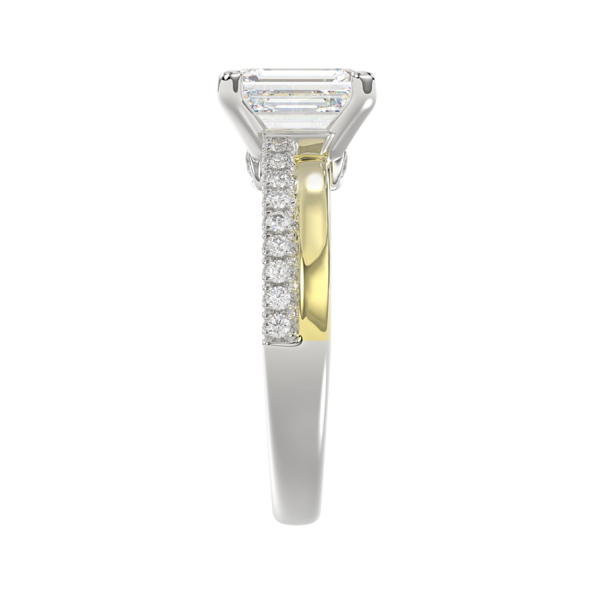 14K WHITE/YELLOW GOLD 2 1/4CT ROUND/EMERALD CUT DIAMOND LADIES RING (CENTER STONE EMERALD CUT DIAMOND 2CT)