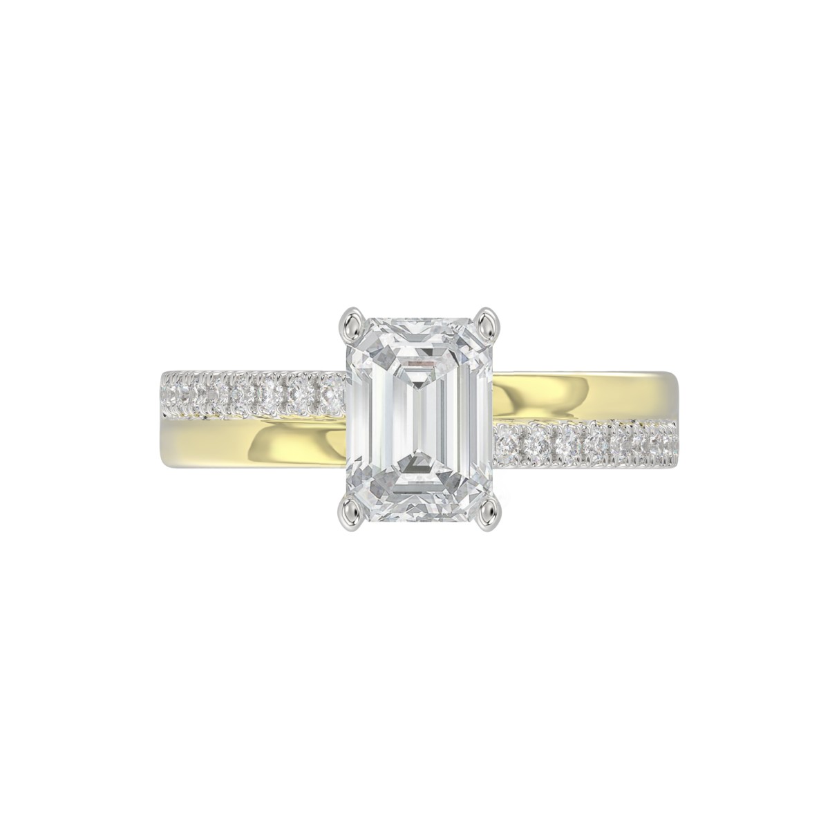 14K WHITE/YELLOW GOLD 2 1/4CT ROUND/EMERALD CUT DIAMOND LADIES RING (CENTER STONE EMERALD CUT DIAMOND 2CT)