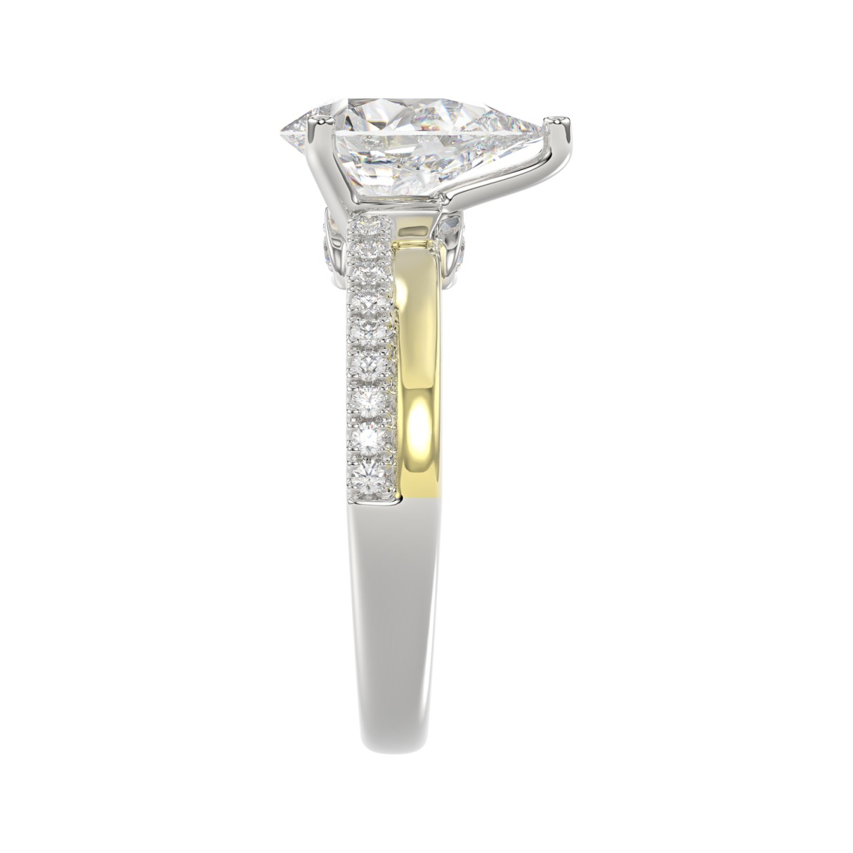 14K WHITE/YELLOW GOLD 2 1/4CT ROUND/PEAR DIAMOND LADIES RING (CENTER STONE PEAR DIAMOND 2CT)