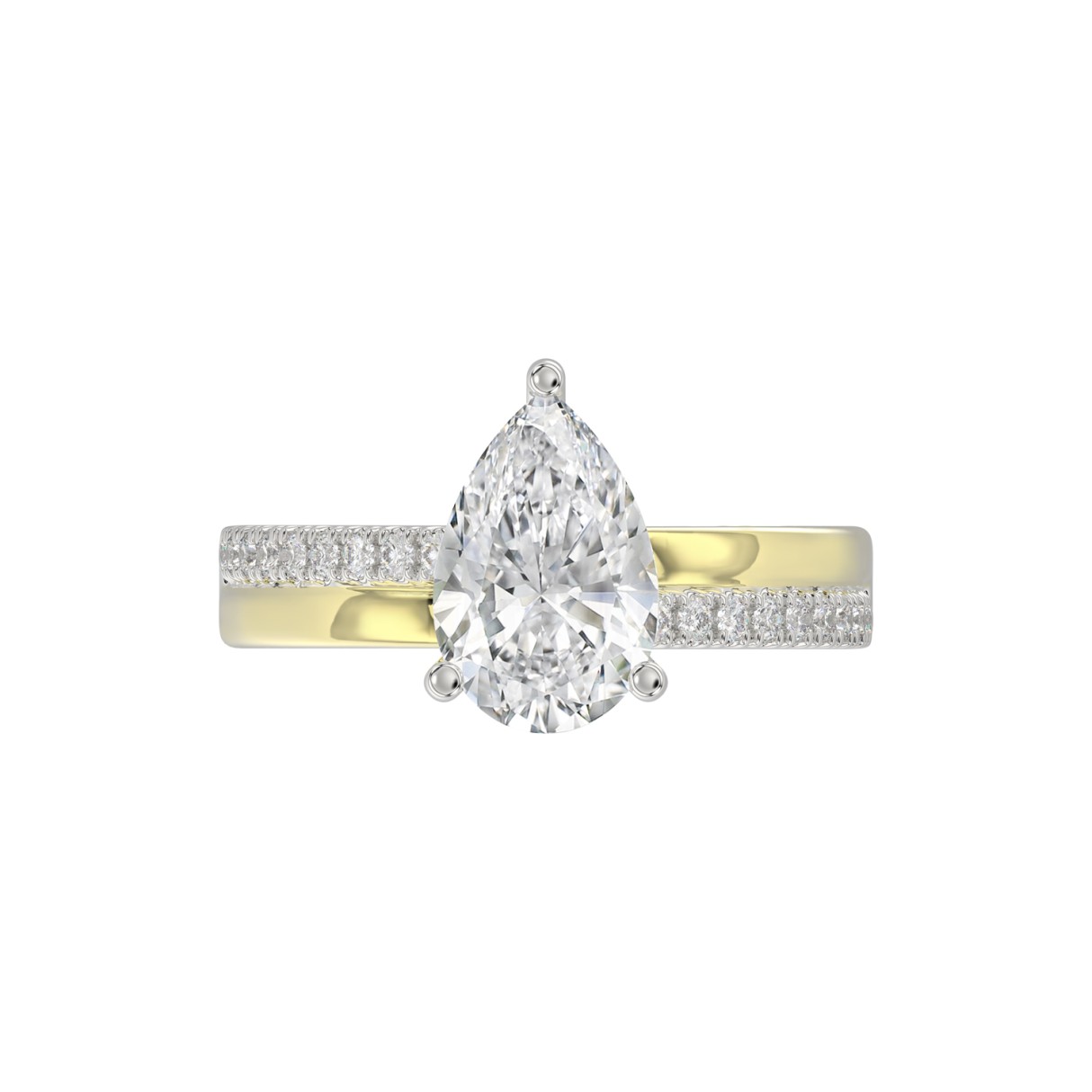 14K WHITE/YELLOW GOLD 2 1/4CT ROUND/PEAR DIAMOND LADIES RING (CENTER STONE PEAR DIAMOND 2CT)
