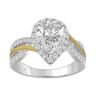 10K WHITE/YELLOW GOLD 2 3/4CT ROUND/PEAR DIAMOND LADIES RING (CENTER STONE PEAR DIAMOND 2CT)