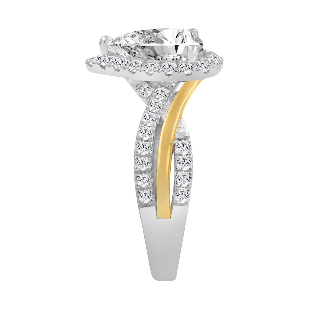 10K WHITE/YELLOW GOLD 2 3/4CT ROUND/PEAR DIAMOND LADIES RING (CENTER STONE PEAR DIAMOND 2CT)