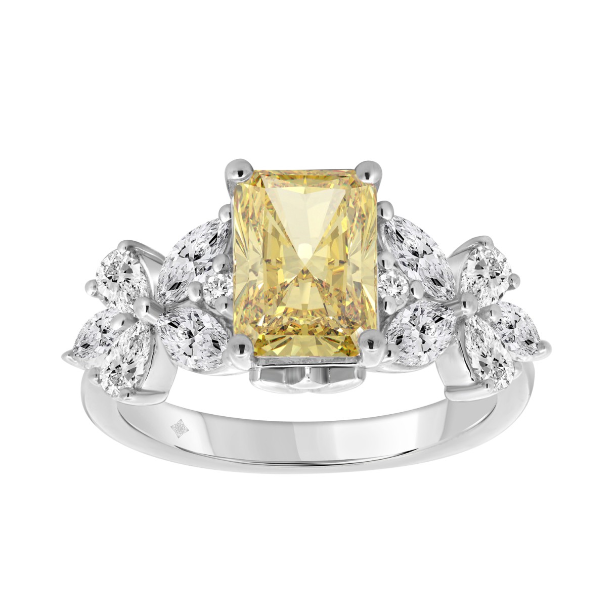 14K WHITE GOLD 3 1/4CT MARQUISE/PEAR/YELLOW RADIAN...