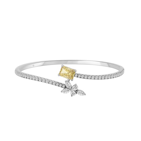 14K WHITE GOLD 3.00CT ROUND/MARQUISE/PEAR/RADIANT DIAMOND LADIES BANGLE