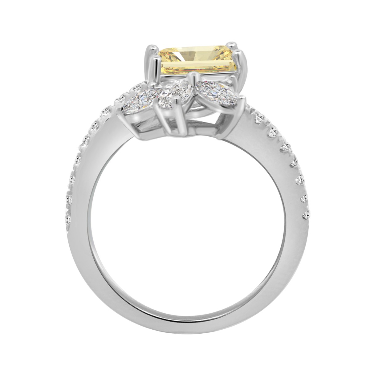 14K WHITE GOLD 2 1/4CT ROUND/MARQUISE/PEAR/YELLOW RADIANT DIAMOND LADIES RING