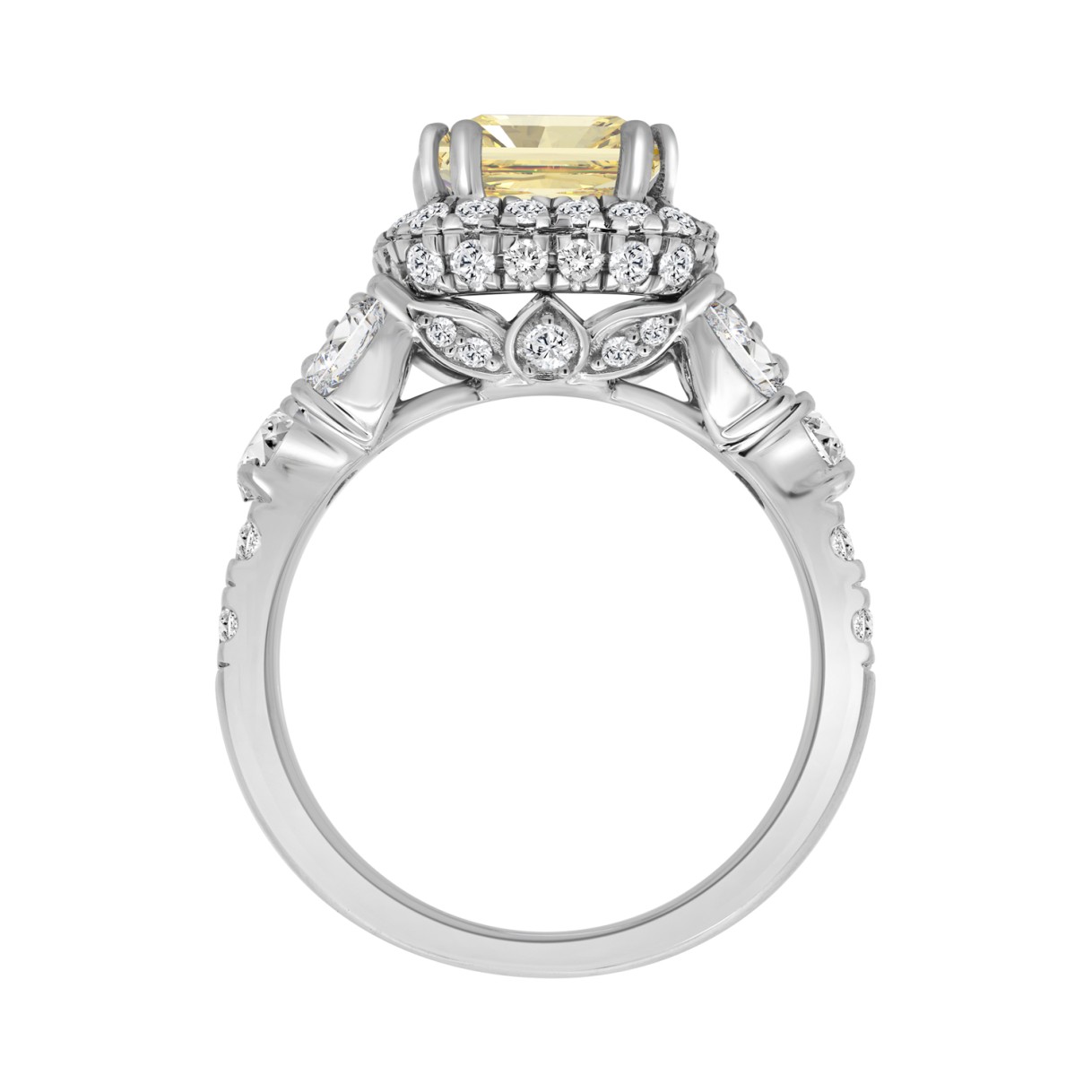 14K WHITE GOLD 4 3/4CT ROUND/PEAR/YELLOW CUSHION DIAMOND LADIES RING (CENTER STONE YELLOW CUSHION DIAMOND 3.00CT)