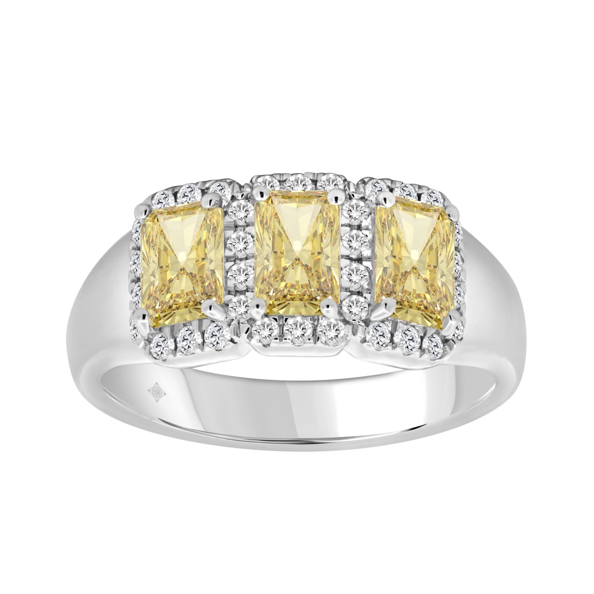 14K WHITE GOLD 1 3/4CT ROUND/RADIANT YELLOW DIAMOND LADIES RING