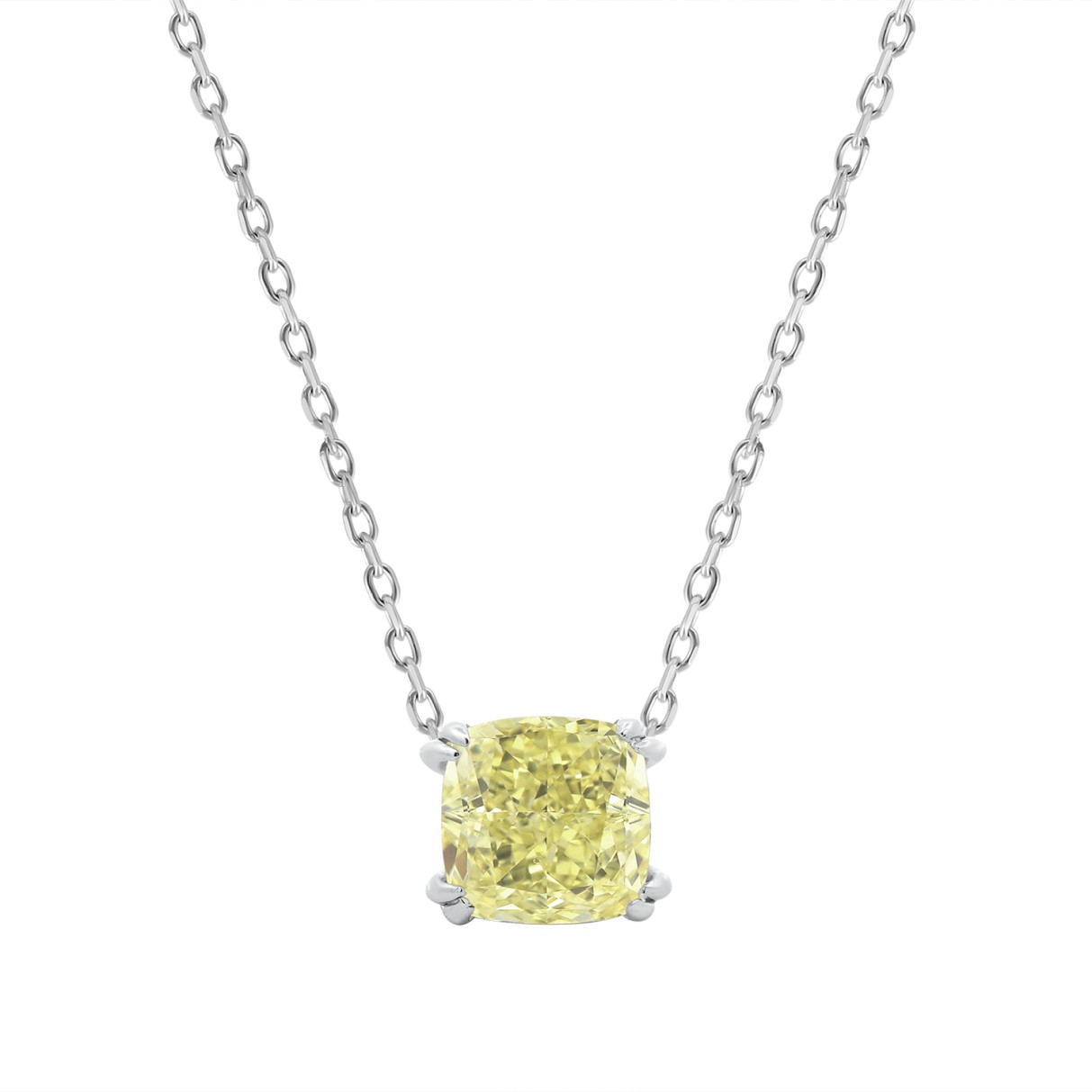 14K WHITE GOLD 1.00CT CUSHION YELLOW DIAMOND LADIES PENDANT