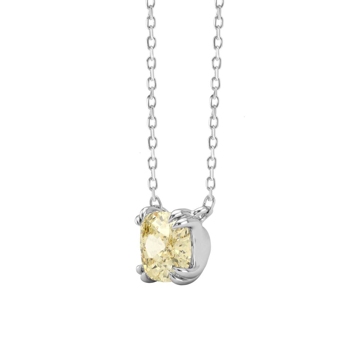 14K WHITE GOLD 1.00CT CUSHION YELLOW DIAMOND LADIES PENDANT