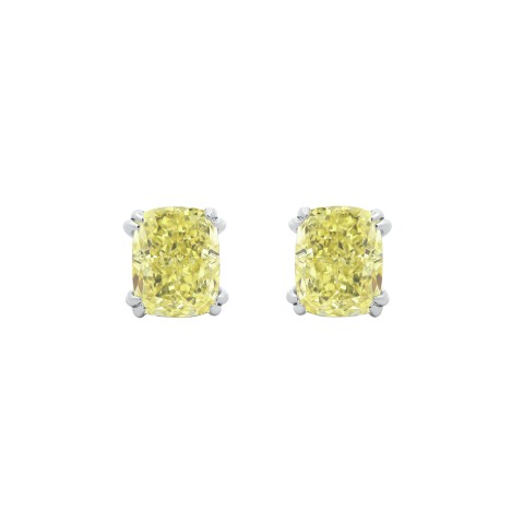 14K WHITE GOLD 2.00CT CUSHION YELLOW DIAMOND LADIES EARRINGS