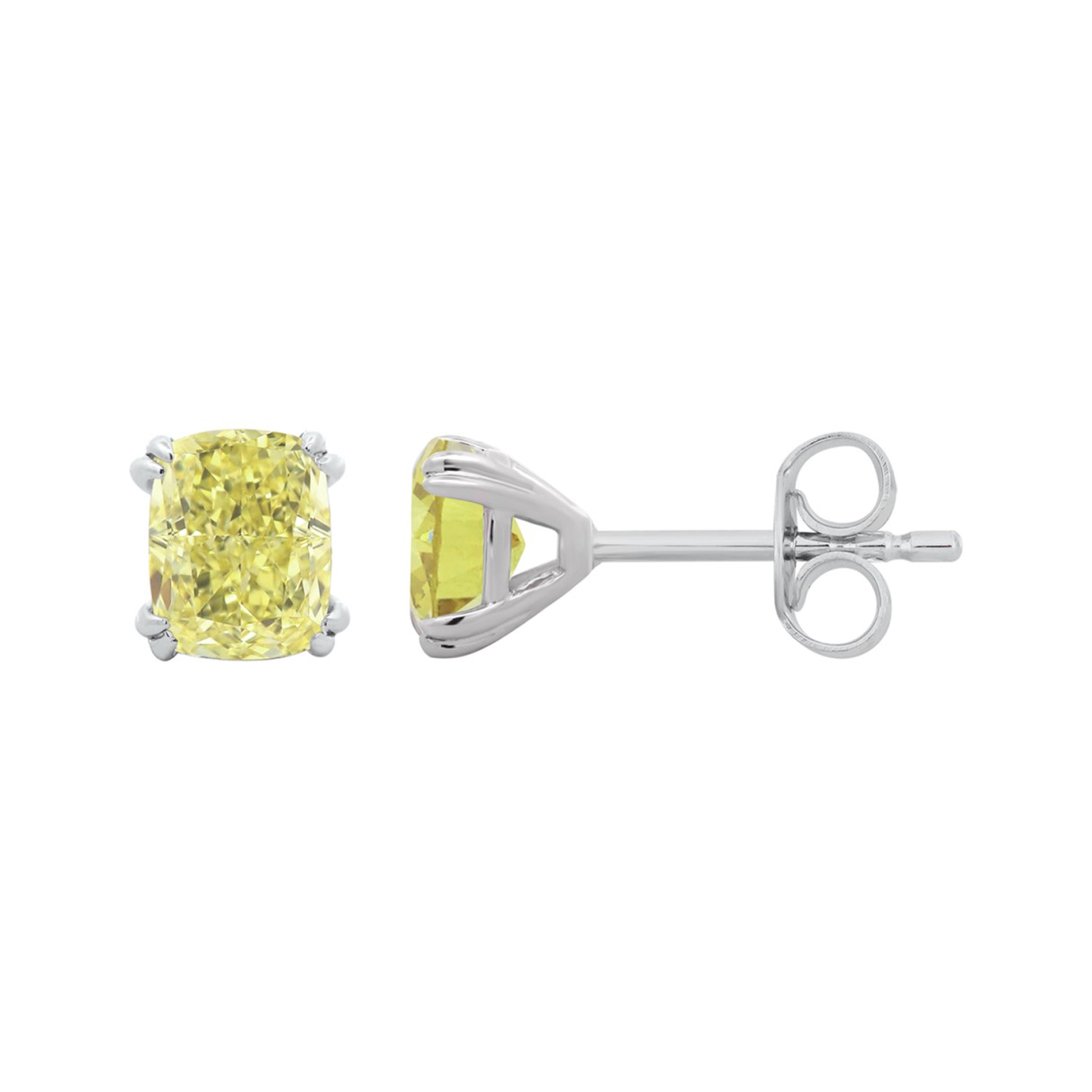 14K WHITE GOLD 2.00CT CUSHION YELLOW DIAMOND LADIES EARRINGS