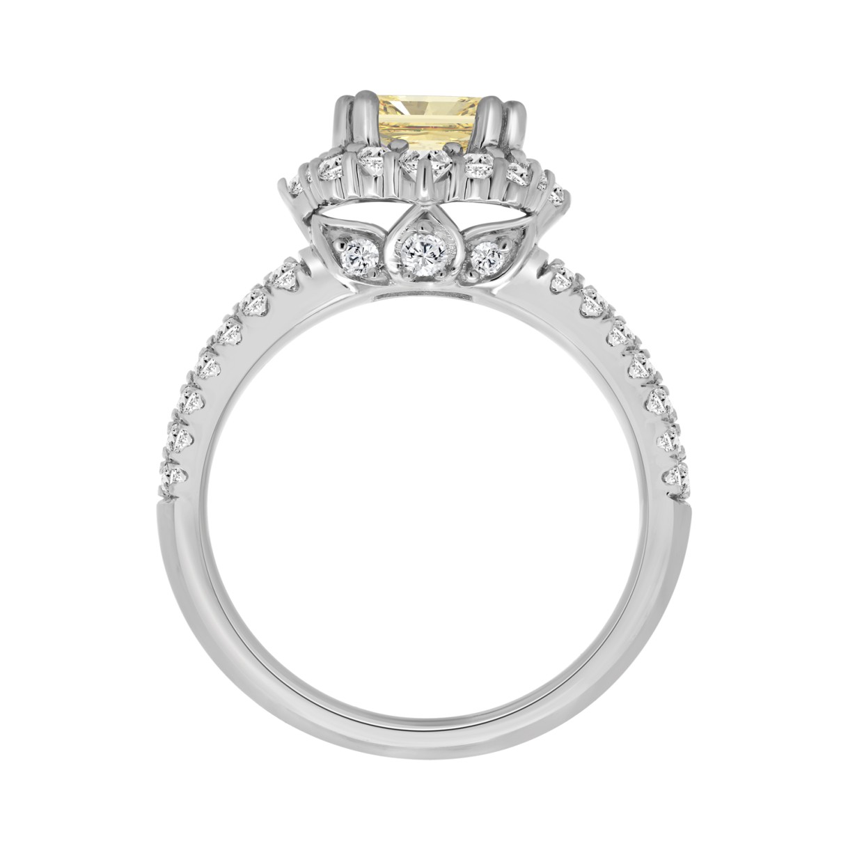 14K WHITE GOLD 2 3/4CT ROUND/YELLOW CUSHION DIAMOND LADIES RING