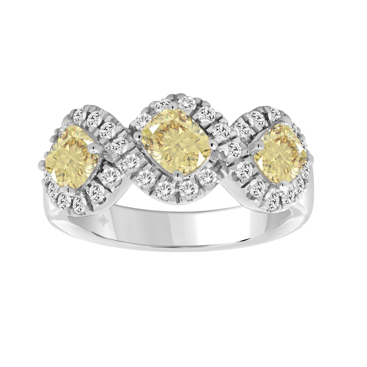 14K WHITE GOLD 2.00CT ROUND/YELLOW CUSHION DIAMOND LADIES RING