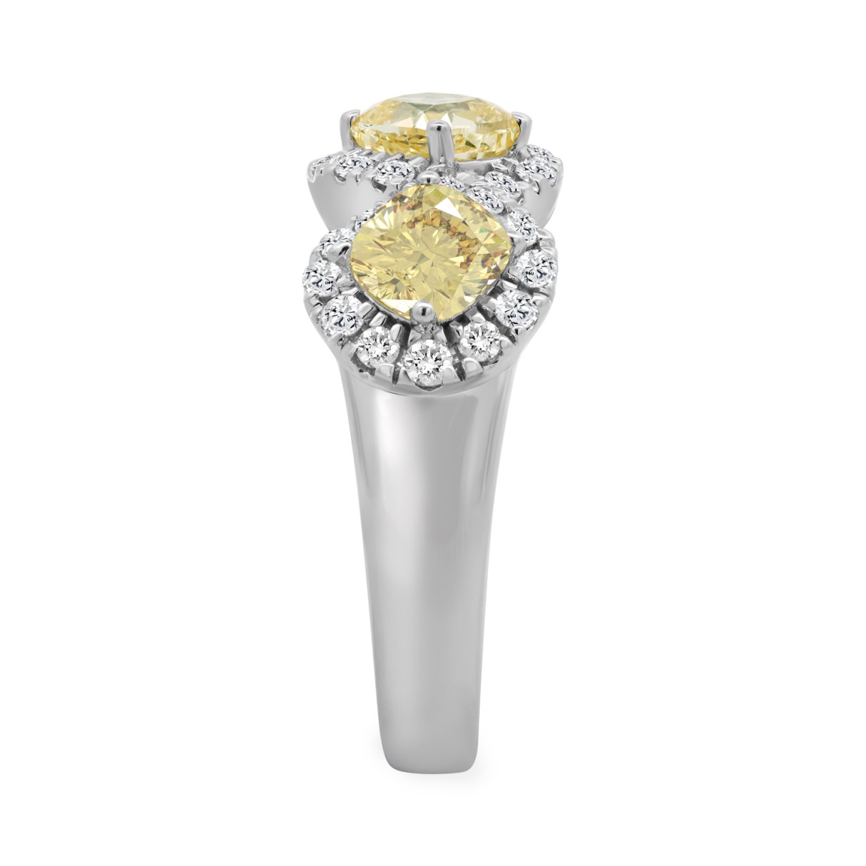 14K WHITE GOLD 2.00CT ROUND/YELLOW CUSHION DIAMOND LADIES RING