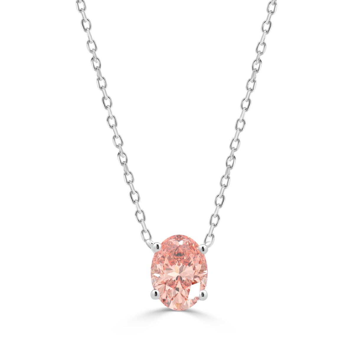 14K WHITE GOLD 1.00CT OVAL PINK DIAMOND LADIES PENDANT