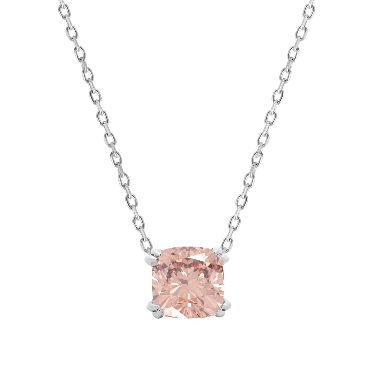 14K WHITE GOLD 1.00CT CUSHION PINK DIAMOND LADIES PENDANT