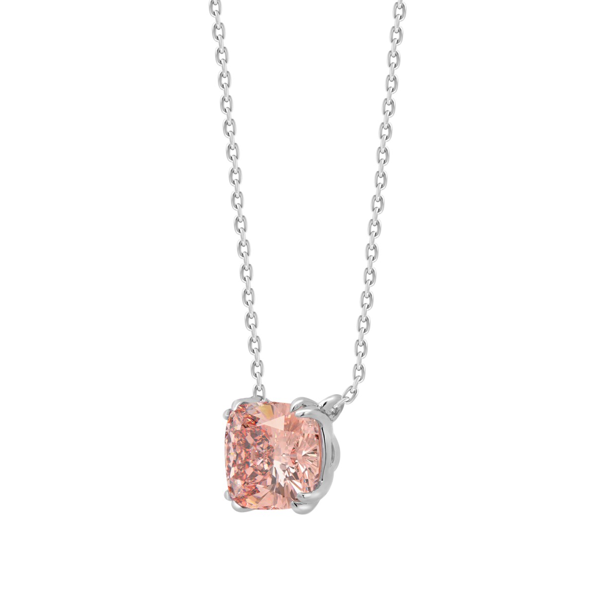 14K WHITE GOLD 1.00CT CUSHION PINK DIAMOND LADIES PENDANT