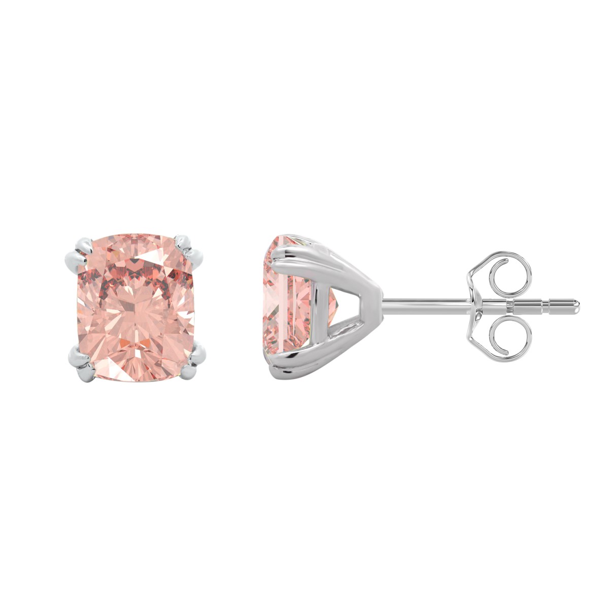 14K WHITE GOLD 2.00CT PINK CUSHION DIAMOND LADIES EARRINGS