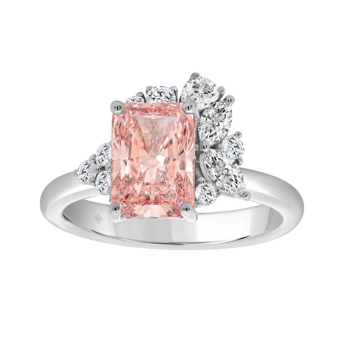 14K WHITE GOLD 2 1/2CT ROUND/MARQUISE/PEAR/PINK RADIANT DIAMOND LADIES RING (CENTER STONE RADIANT DIAMOND 1.00CT)