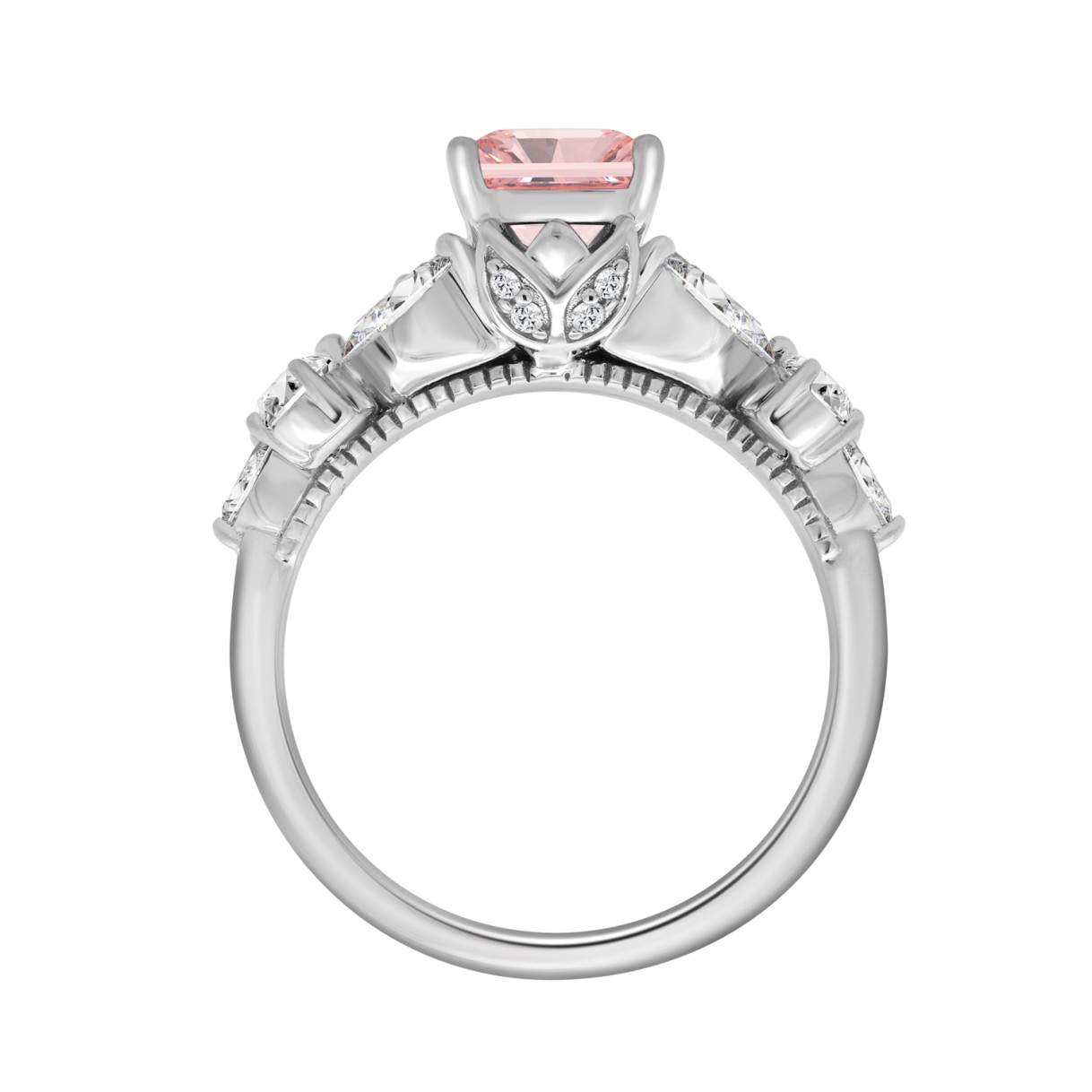 ETERNAL BLUSH COLLECTION 14K WHITE GOLD 3 1/4CT MARQUISE/PEAR/PINK RADIANT DIAMOND LADIES RING (CENTER STONE PINK RADIANT DIAMOND 2CT)