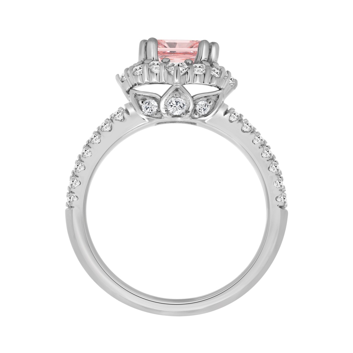 14K WHITE GOLD 2 3/4CT ROUND/CUSHION PINK DIAMOND LADIES RING