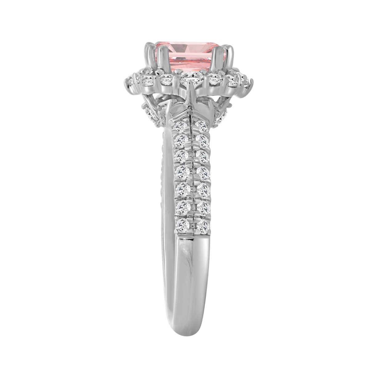 14K WHITE GOLD 2 3/4CT ROUND/CUSHION PINK DIAMOND LADIES RING