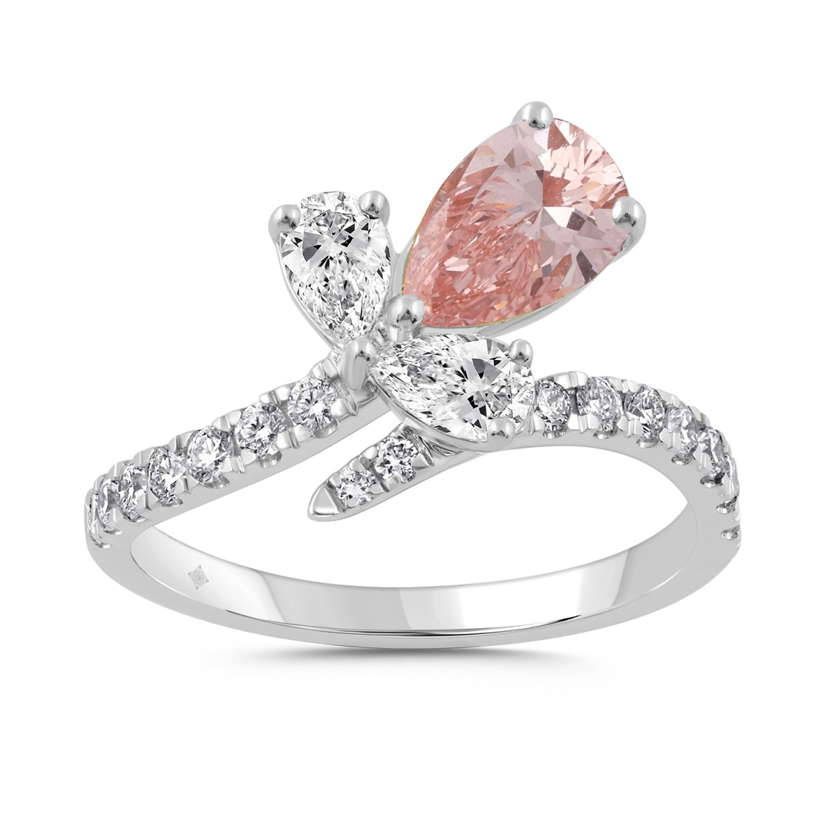 14K WHITE GOLD 1 3/4CT ROUND/PEAR/PINK PEAR DIAMOND LADIES RING (CENTER STONE PEAR DIAMOND 1.00CT)