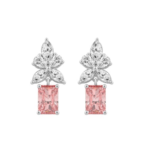 14K WHITE GOLD 3.00CT PEAR/MARQUISE/PINK RADIANT DIAMOND LADIES EARRINGS