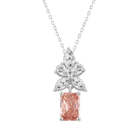 14K WHITE GOLD 2 1/4CT PEAR/MARQUISE/PINK RADIANT DIAMOND LADIES PENDANT WITH CHAIN (CENTER STONE RADIANT DIAMOND 1 1/2CT)