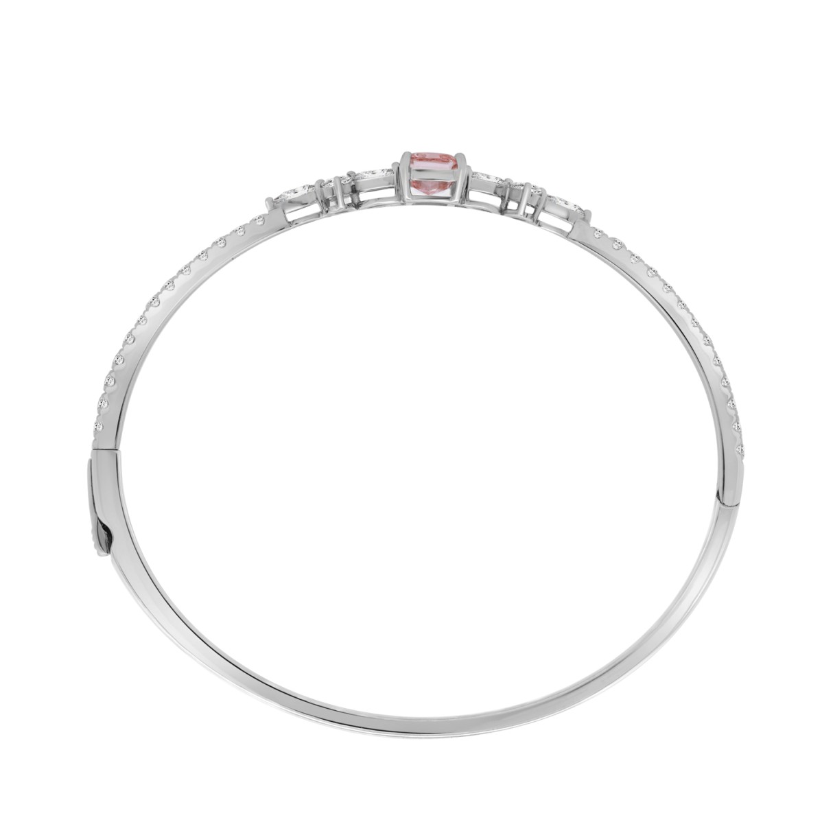 14K WHITE GOLD 3 1/4CT ROUND/PEAR/MARQUISE/PINK RADIANT DIAMOND LADIES BANGLE (CENTER STONE RADIANT DIAMOND 1 1/2CT