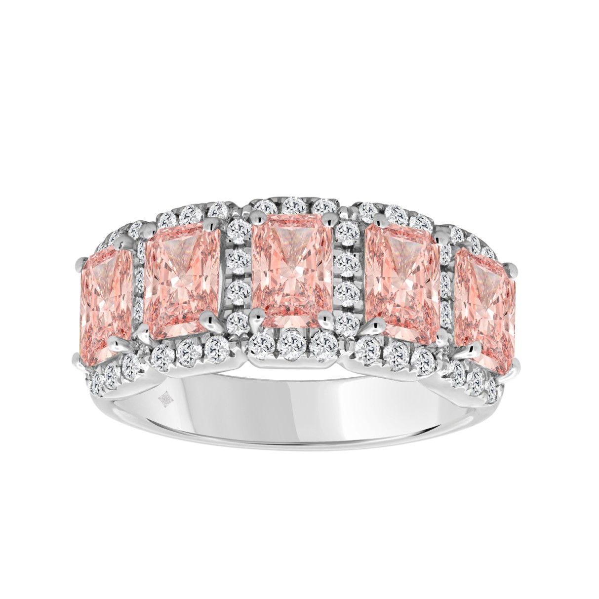 14K WHITE GOLD 3.00CT ROUND/PINK RADIANT DIAMOND LADIES RING