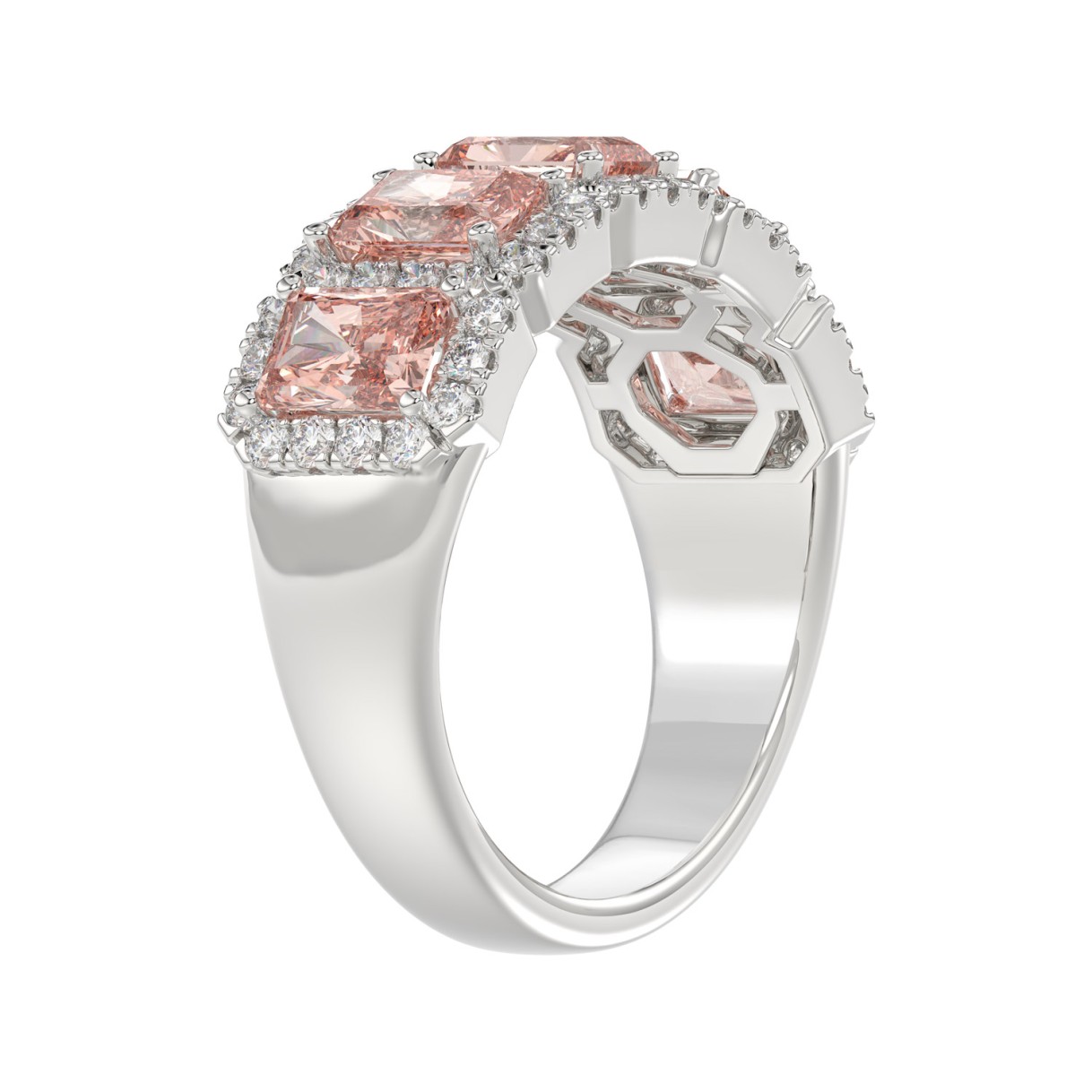 ETERNAL BLUSH COLLECTION 14K WHITE GOLD 3.00CT ROUND/PINK RADIANT DIAMOND LADIES RING