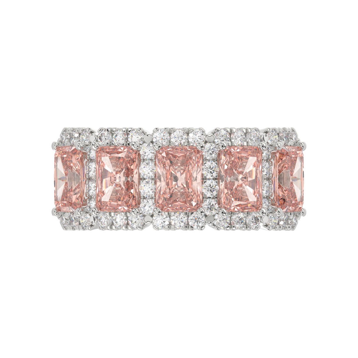ETERNAL BLUSH COLLECTION 14K WHITE GOLD 3.00CT ROUND/PINK RADIANT DIAMOND LADIES RING