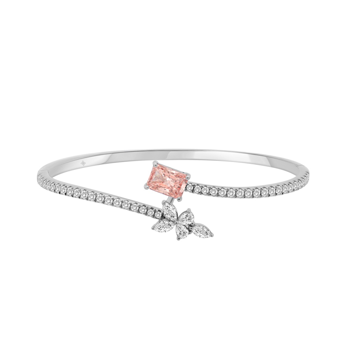 ETERNAL BLUSH COLLECTION 14K WHITE GOLD 3.00CT ROUND/MARQUISE/PEAR/PINK RADIANT DIAMOND LADIES BANGLE