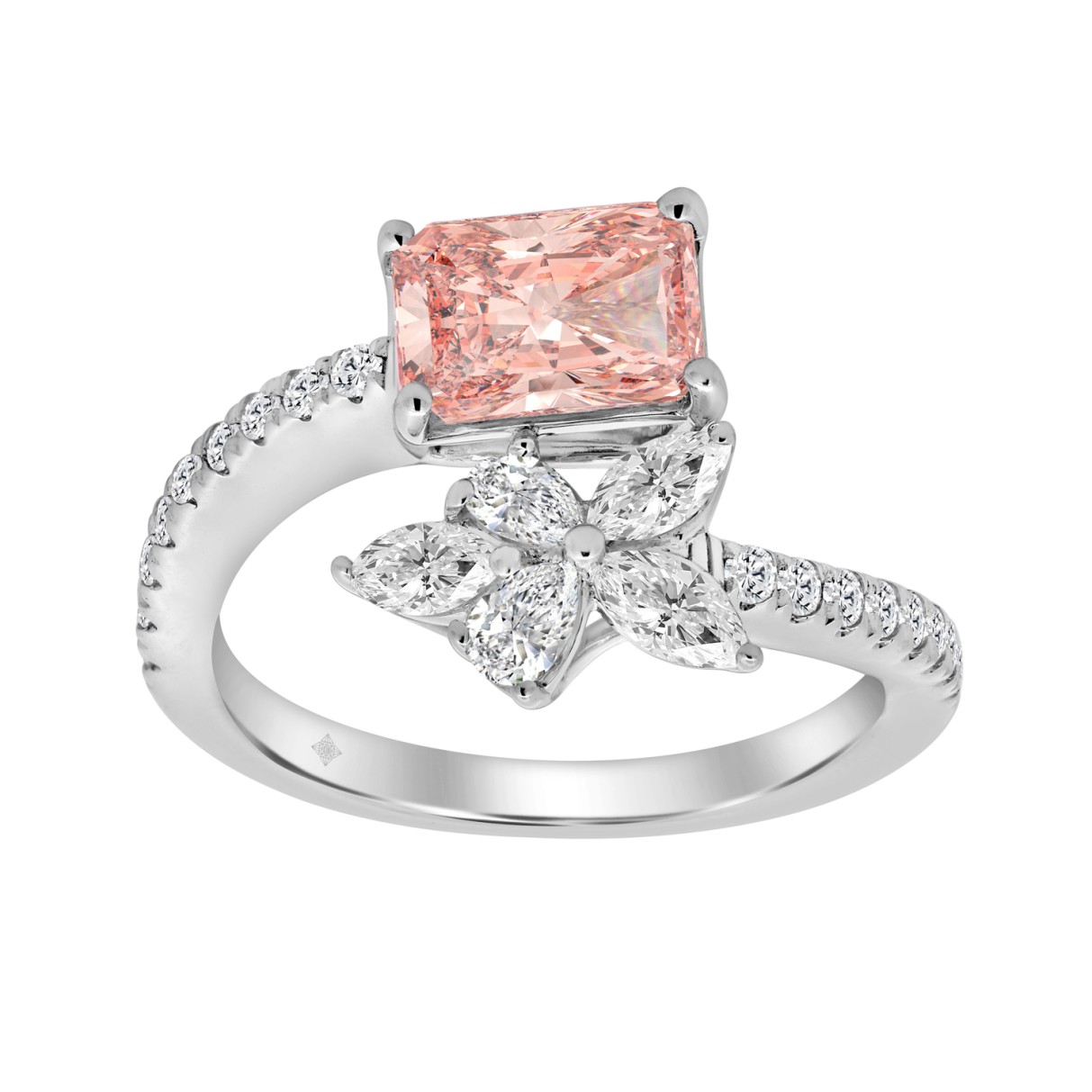 14K WHITE GOLD 2.1/4CT ROUND/MARQUISE/PEAR/PINK RADIANT DIAMOND LADIES RING