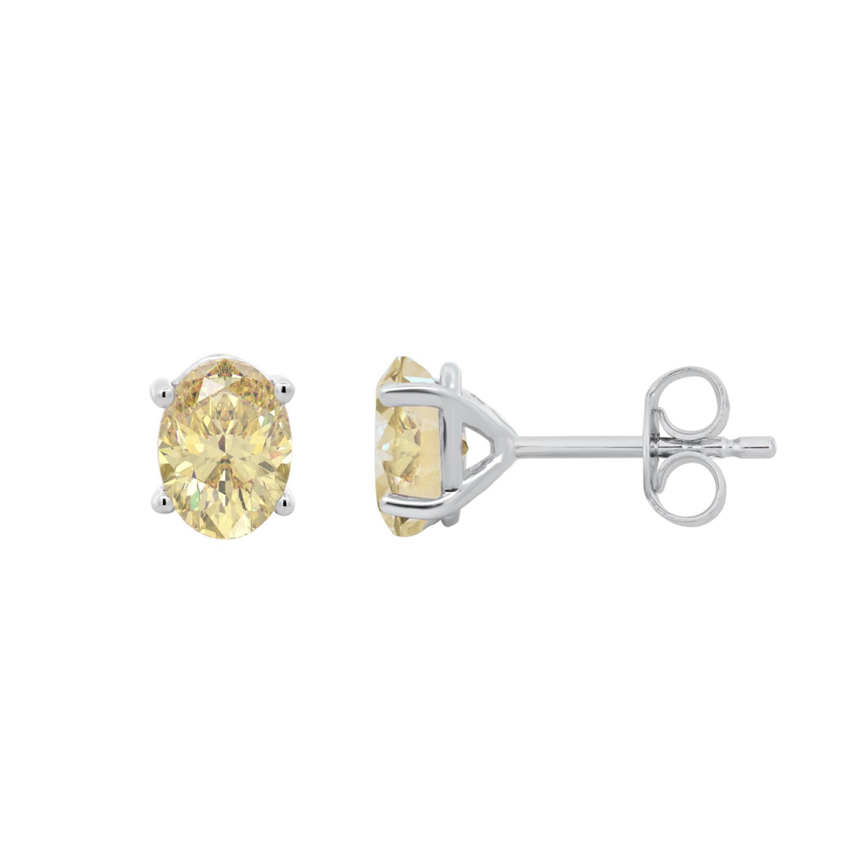 14K WHITE GOLD 2.00CT YELLOW OVAL DIAMOND LADIES EARRINGS