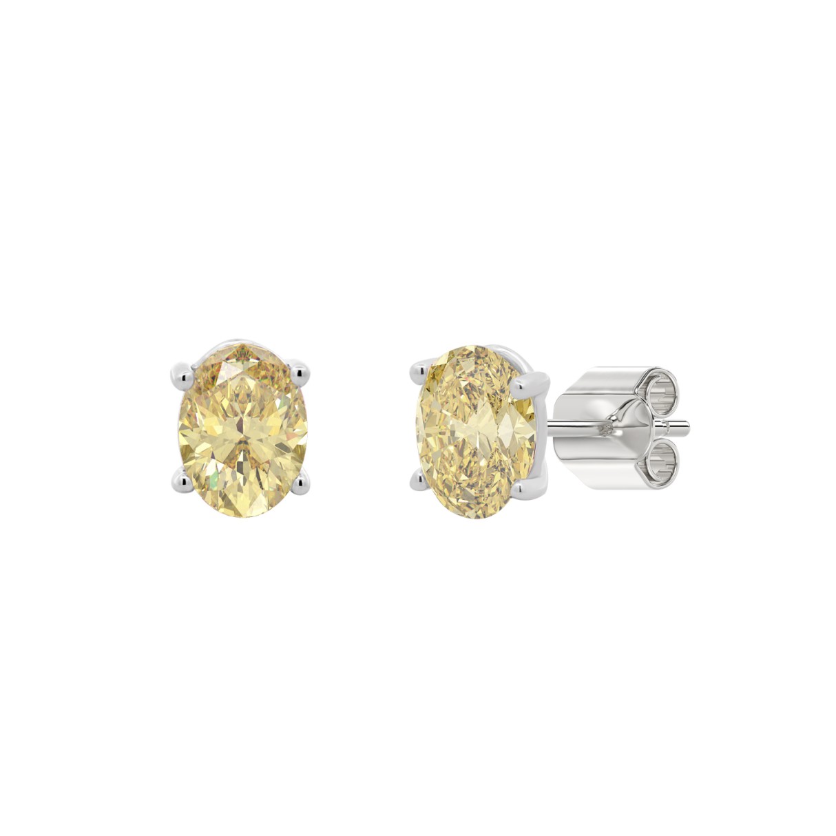 14K WHITE GOLD 2.00CT YELLOW OVAL DIAMOND LADIES EARRINGS